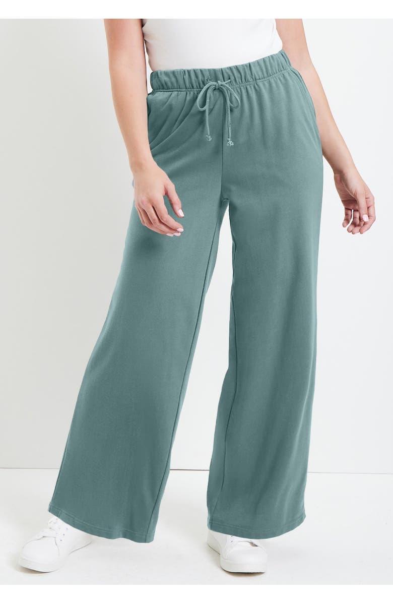 June + Vie French Terry Wide-Leg Pant, Alternate, color, Black