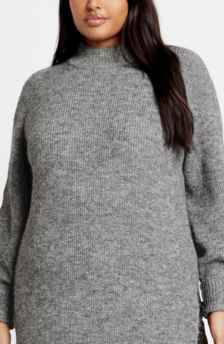 City Chic Dallas Rib Mock Neck Longline Sweater, Alternate, color, Grey Marle