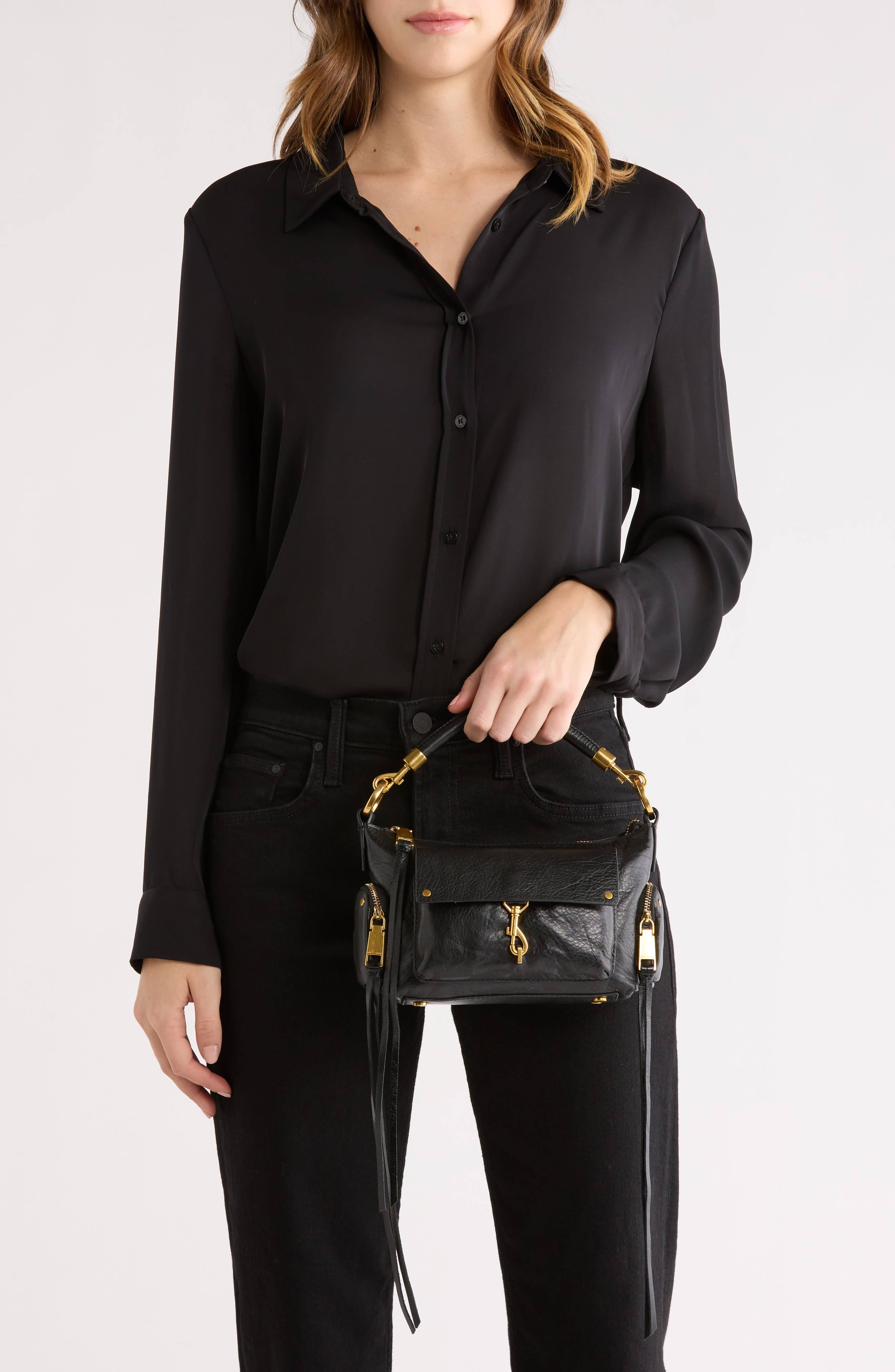 Rebecca Minkoff Mini Mab Leather Shoulder Bag, Alternate, color, Black