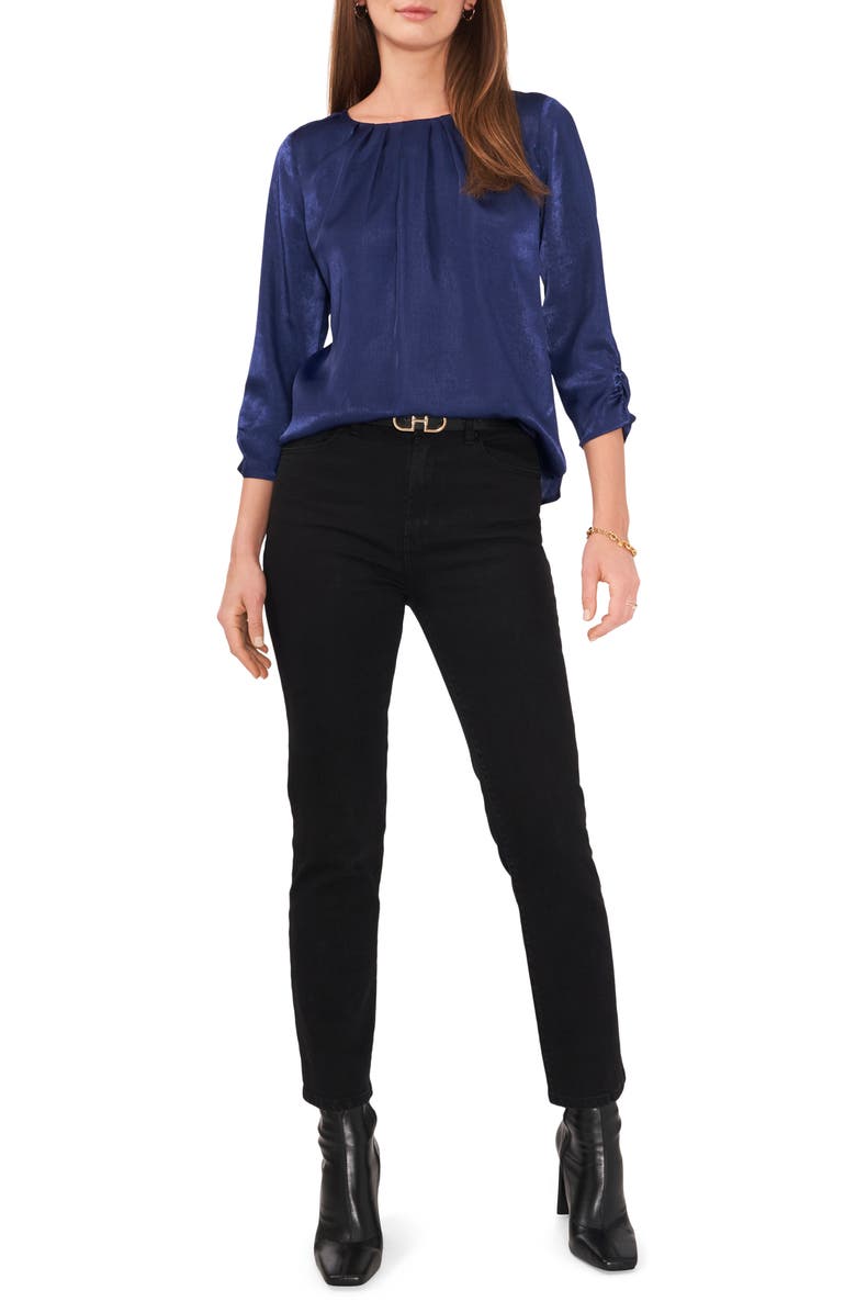 Vince Camuto Pleat Neck Sueded Satin Blouse, Alternate, color, 