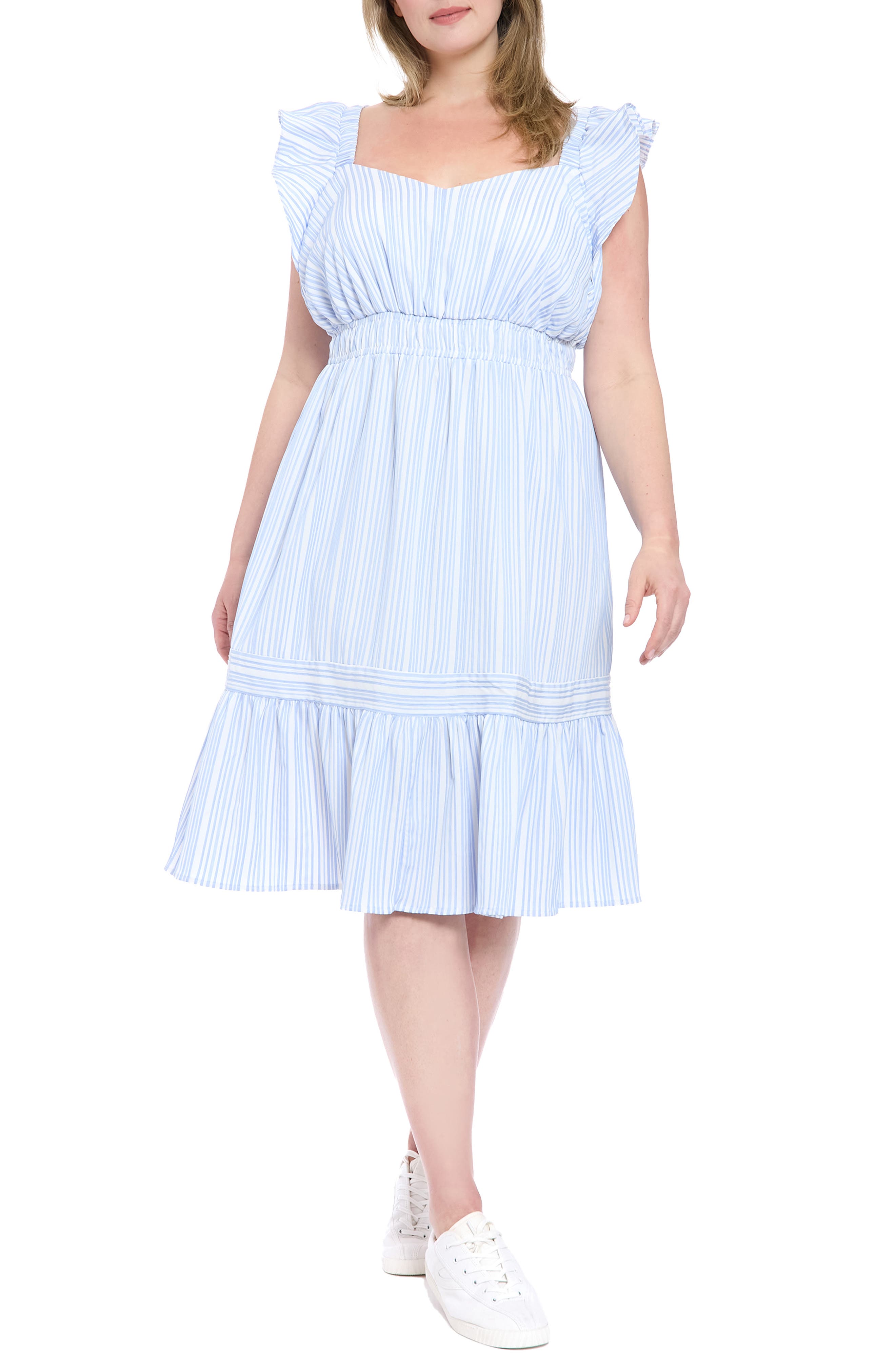 London Times Flutter Sleeve Ruffle Hem Dress