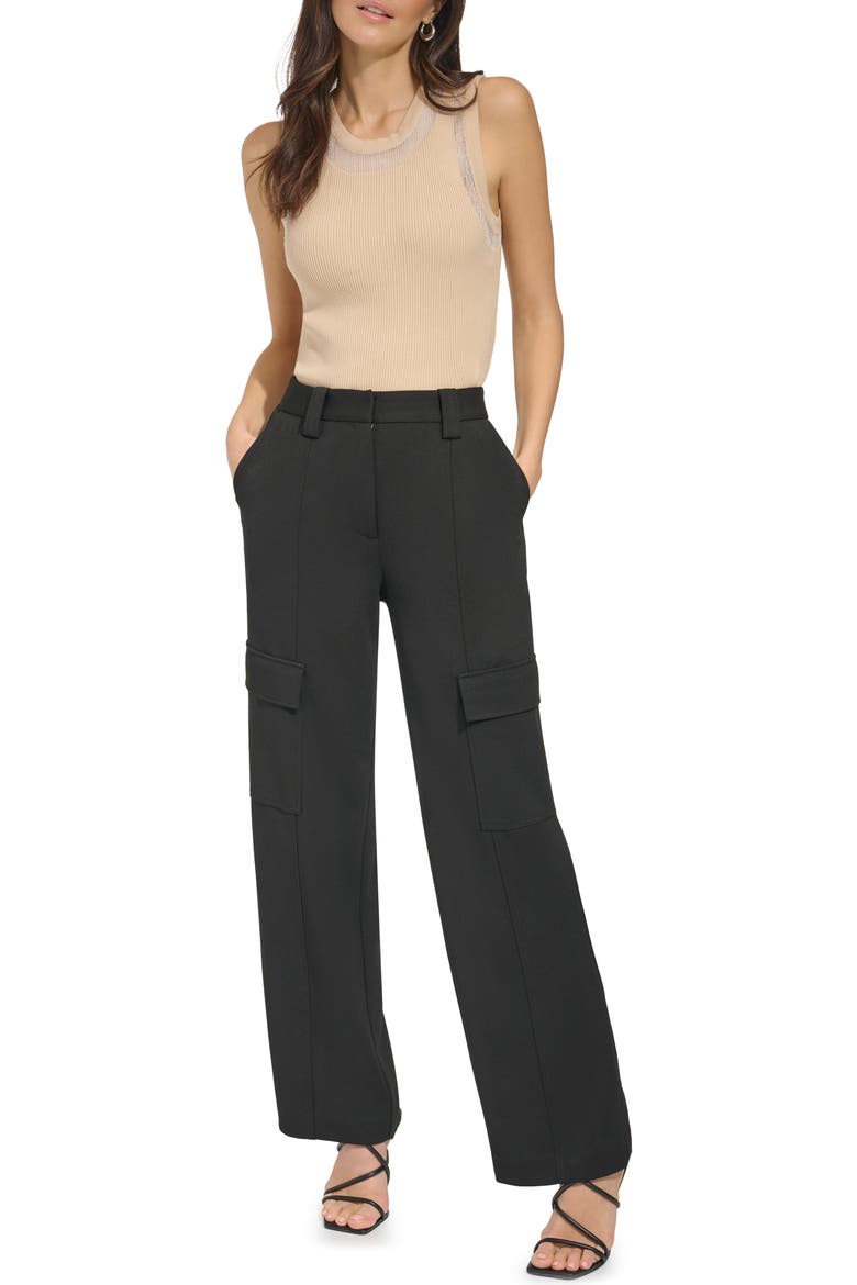 Straight Leg Crepe Cargo Pants, Alternate, color, BLACK