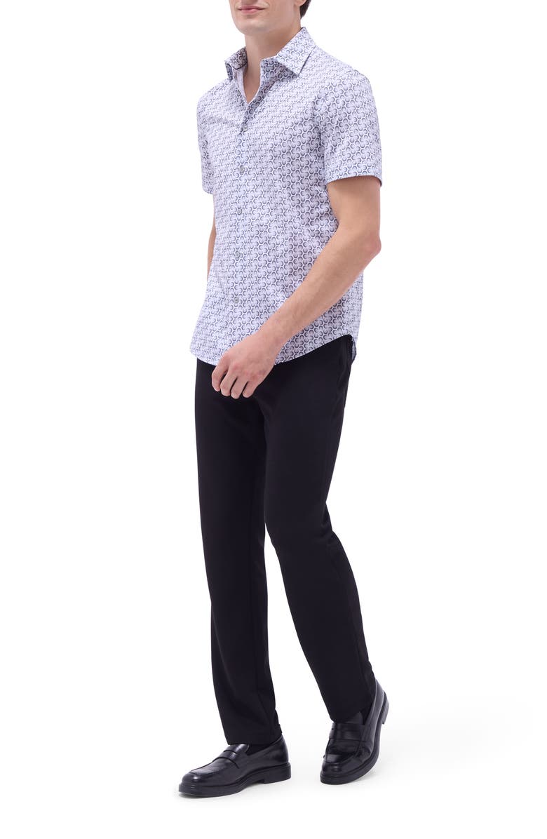 Bugatchi Miles OoohCotton<sup>®</sup> Geometric Print Short Sleeve Button-Up Shirt, Alternate, color, Zinc