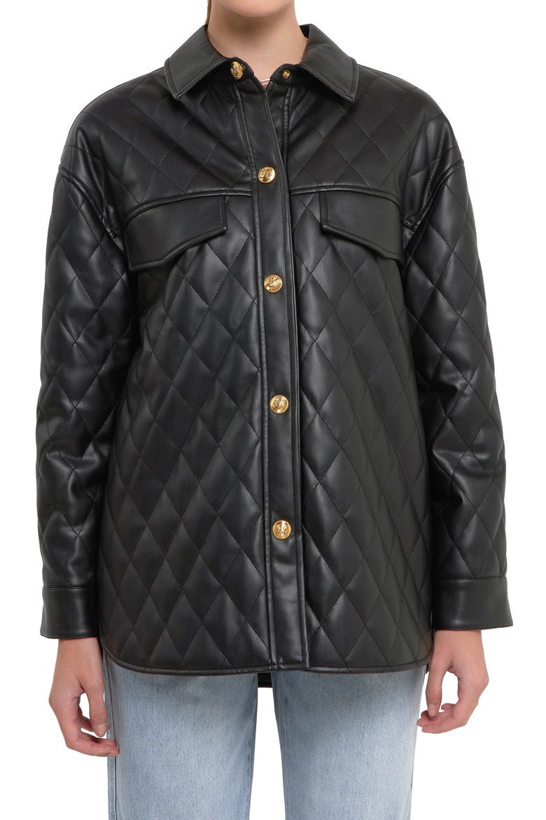 Oversize Quilted Faux Leather Jacket, Alternate, color, BLACK