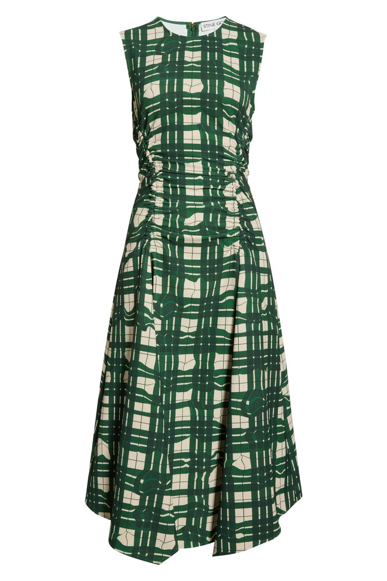 Check Ruched Sleeveless Midi Dress, Alternate, color, CHECKERED WAVE