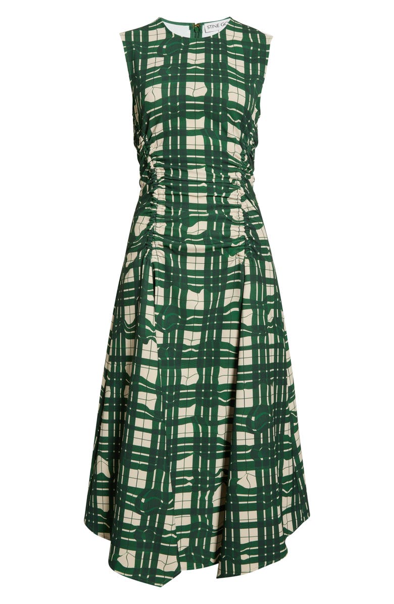 Stine Goya Check Ruched Sleeveless Midi Dress, Alternate, color, Checkered Wave