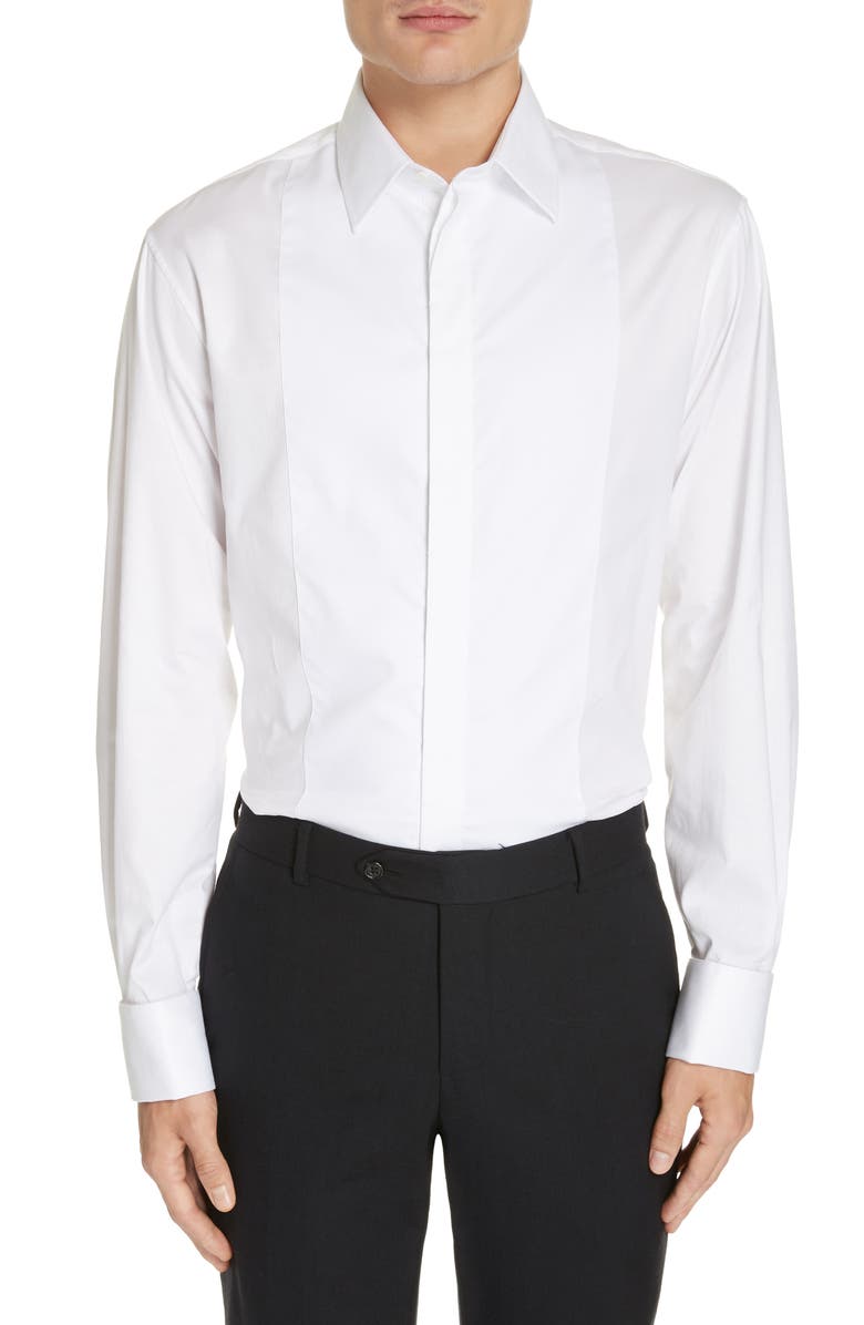 Emporio Armani Slim Fit Stretch Tuxedo Shirt, Main, color, 