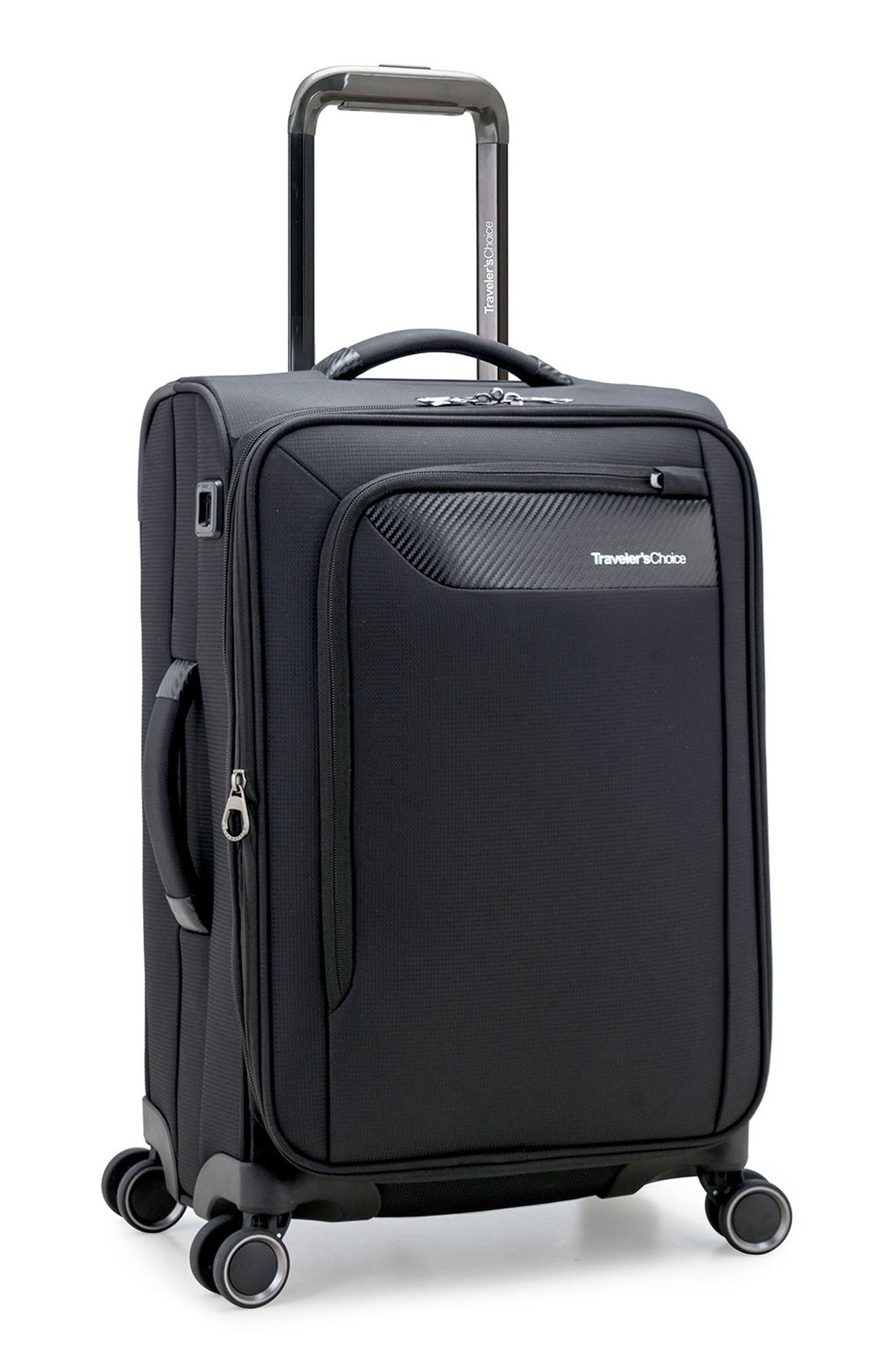 TRAVELERS CHOICE Caymen 22-Inch Spinner Carry-On with USB Port, Alternate, color, Black