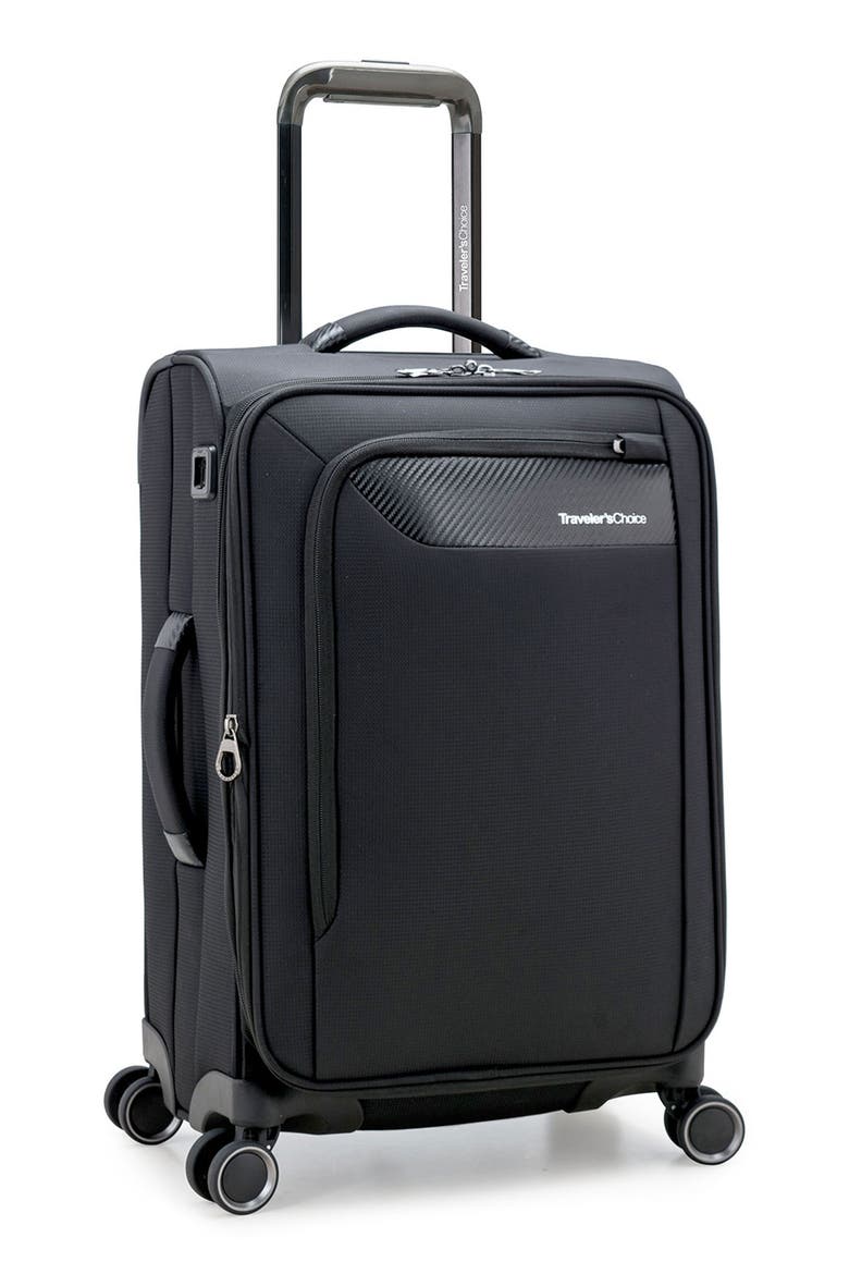 Caymen 22-Inch Spinner Carry-On with USB Port, Alternate, color, BLACK