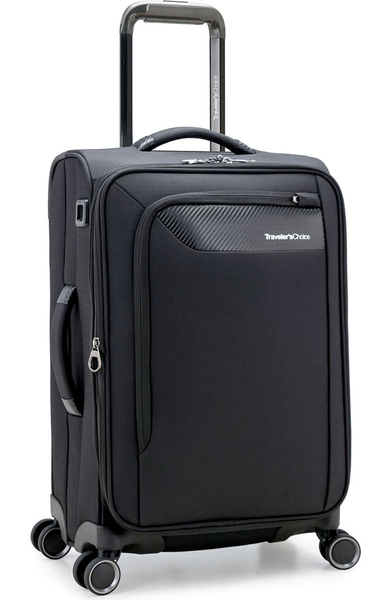 TRAVELERS CHOICE Caymen 22-Inch Spinner Carry-On with USB Port, Alternate, color, Black
