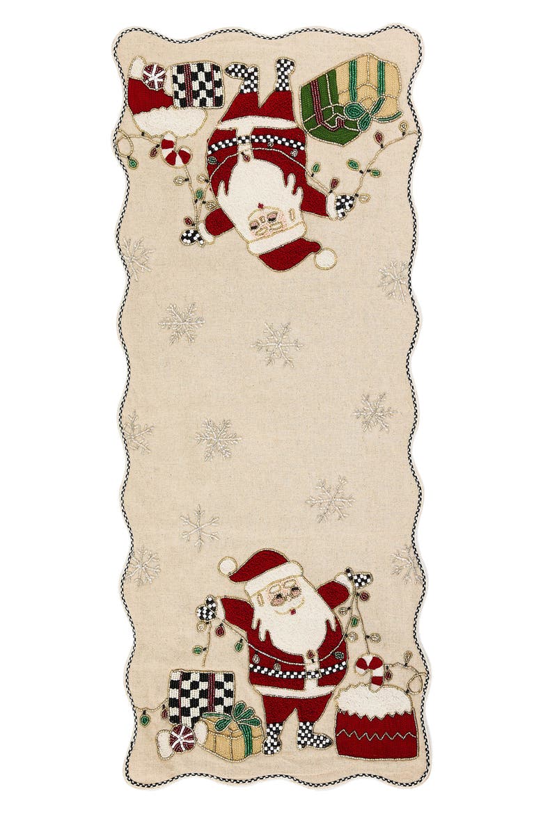 Santa with Tree Lights Beaded Runner, Main, color, BEIGE