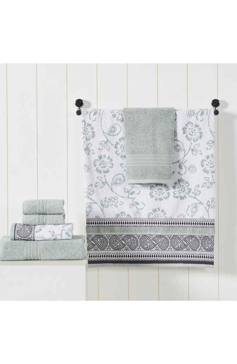 Modern Threads Yarn Dyed Jacquard/Solid Towel 6-Piece Set - Ophelia Dark Sage, Alternate, color, Dark Sage