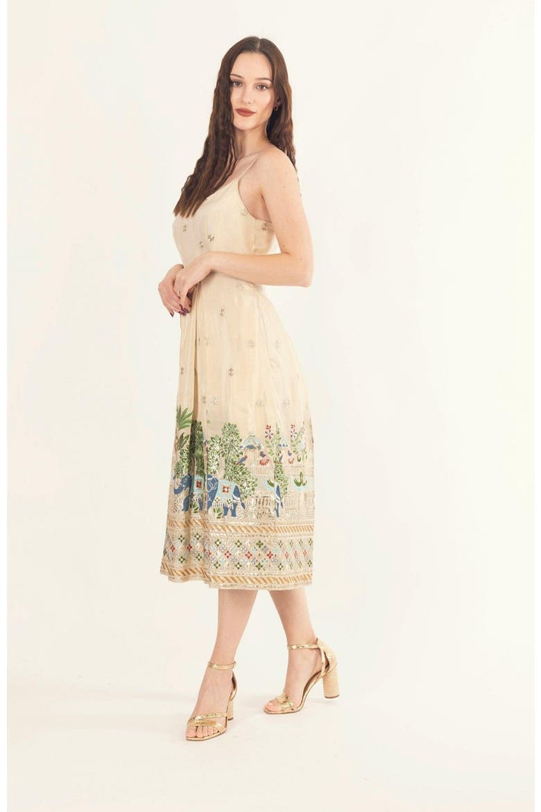 Blanche Box Pleated Midi Dress, Alternate, color, Beige