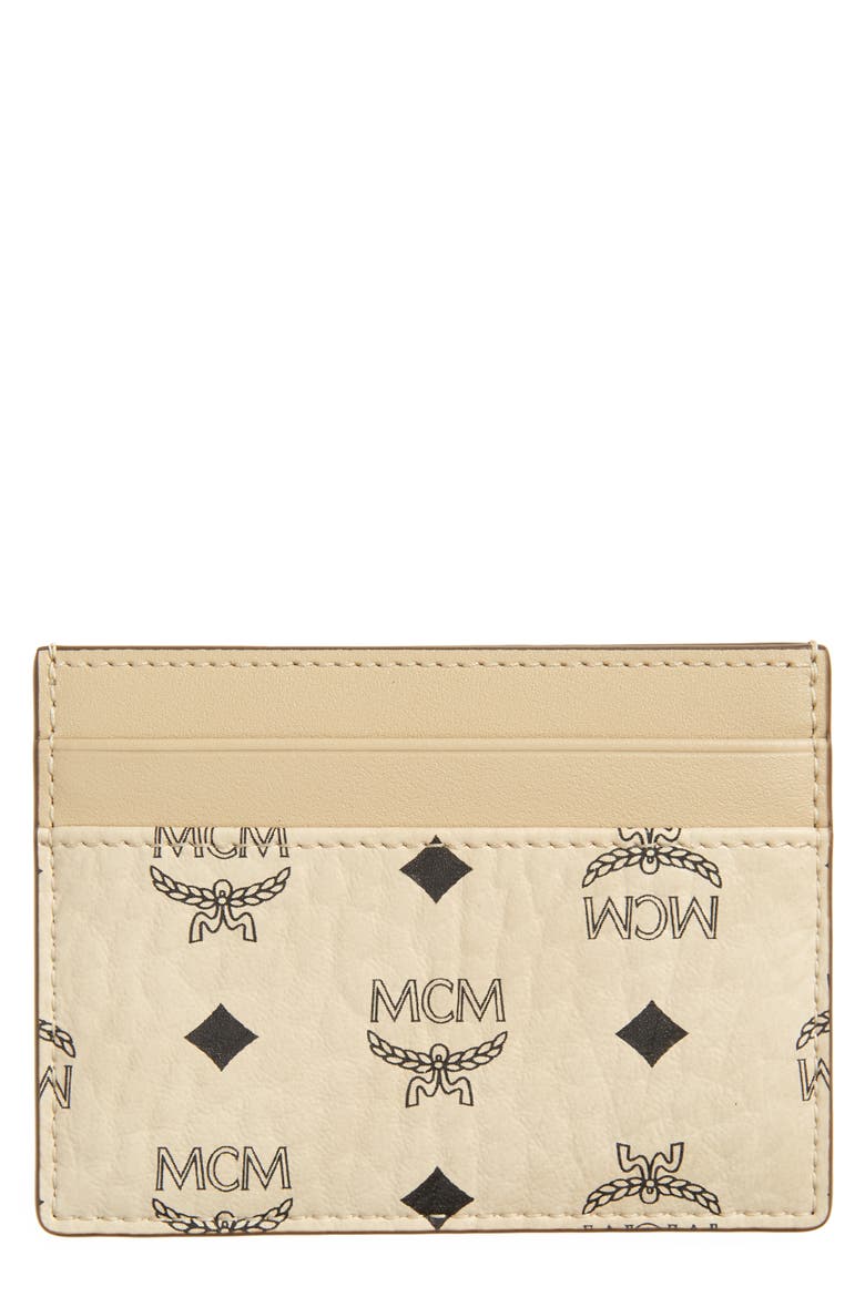 Mini Aren Visetos Coated Canvas Card Case, Main, color, BEIGE BLACK LOGO
