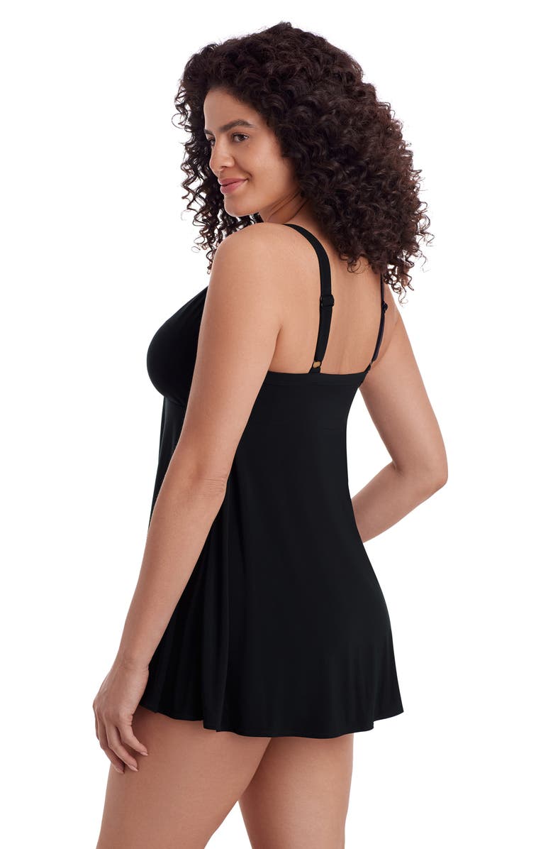Longitude Twist Front Long Torso Swim Dress, Alternate, color, Black