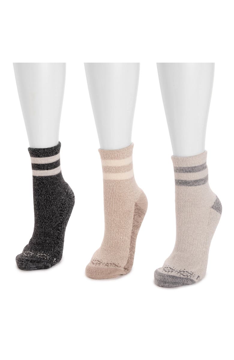 MUK LUKS Dream Step Cozy Mini Crew Sock 3 Pair Pack, Alternate, color, Ebony/Neutral
