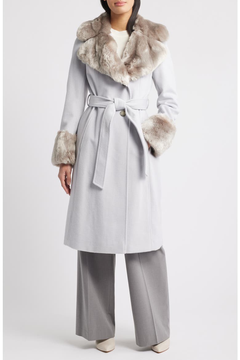 Belted Faux Fur Trim Coat, Main, color, ICE