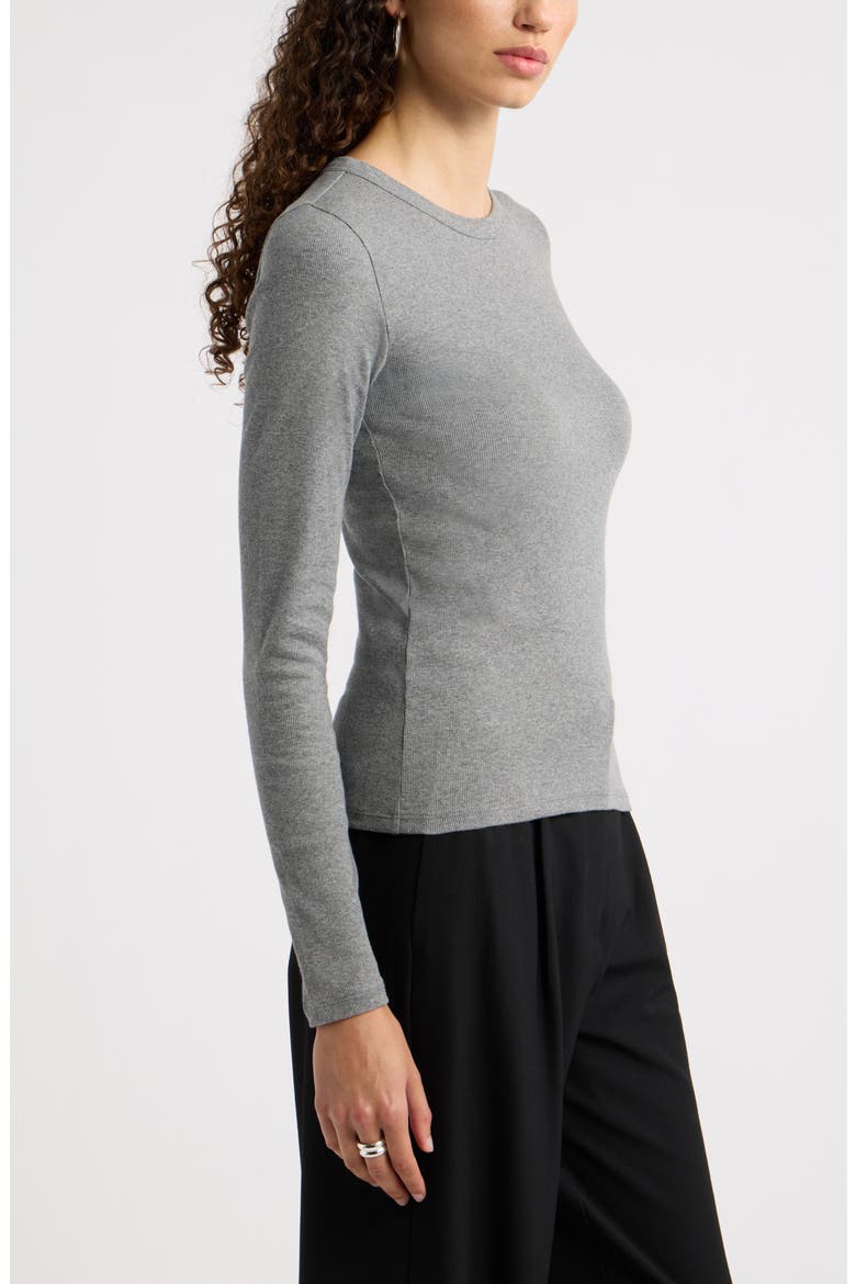 Ribbed Crewneck Long Sleeve T-Shirt, Alternate, color, GREY DARK HEATHER