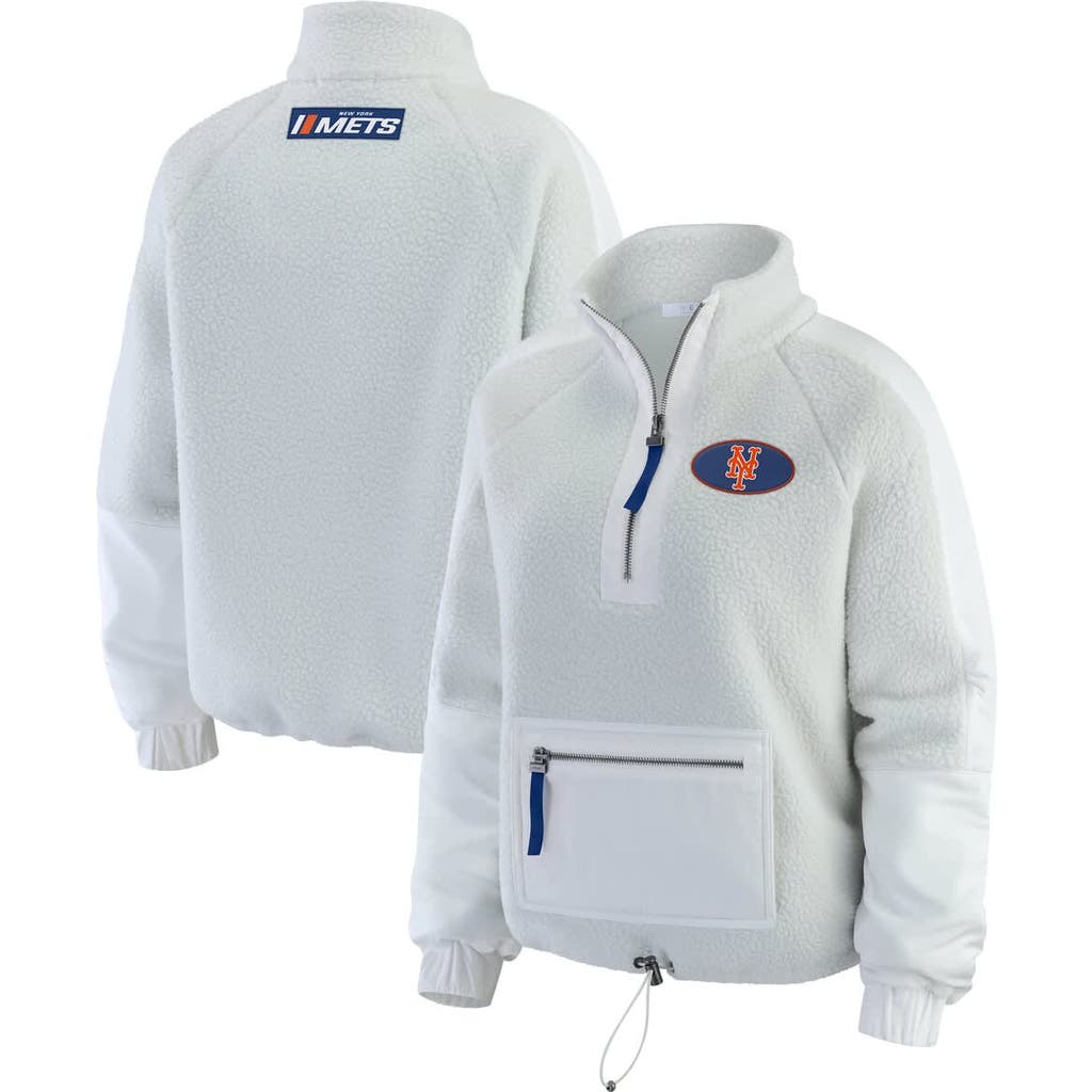 Wear By Erin Andrews Gray New York Mets Polar Fleece Quarter-zip Jacket In White