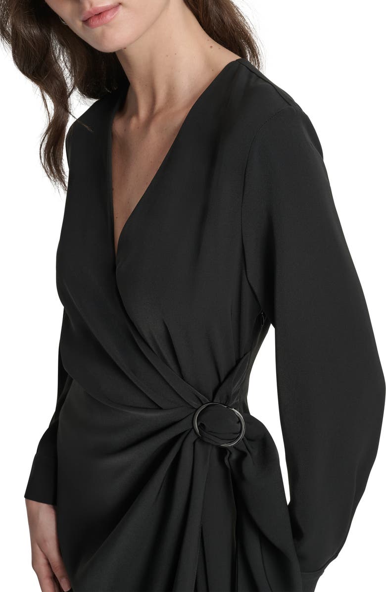 DKNY Long Sleeve Faux Wrap Midi Dress, Alternate, color, Black