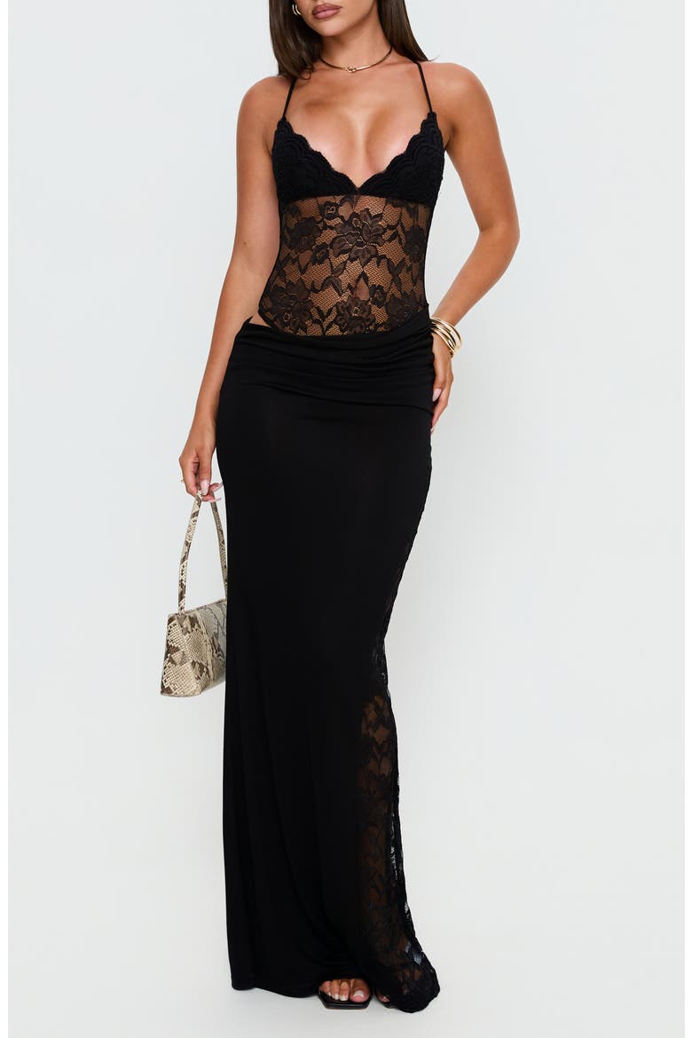 Chantella Lace Cutout Maxi Dress, Main, color, BLACK