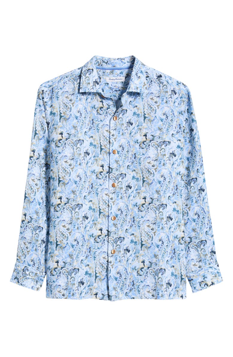 Tommy Bahama Tidal Echoes Paisley Linen Button-Up Shirt, Main, color, Clear Sky Blue