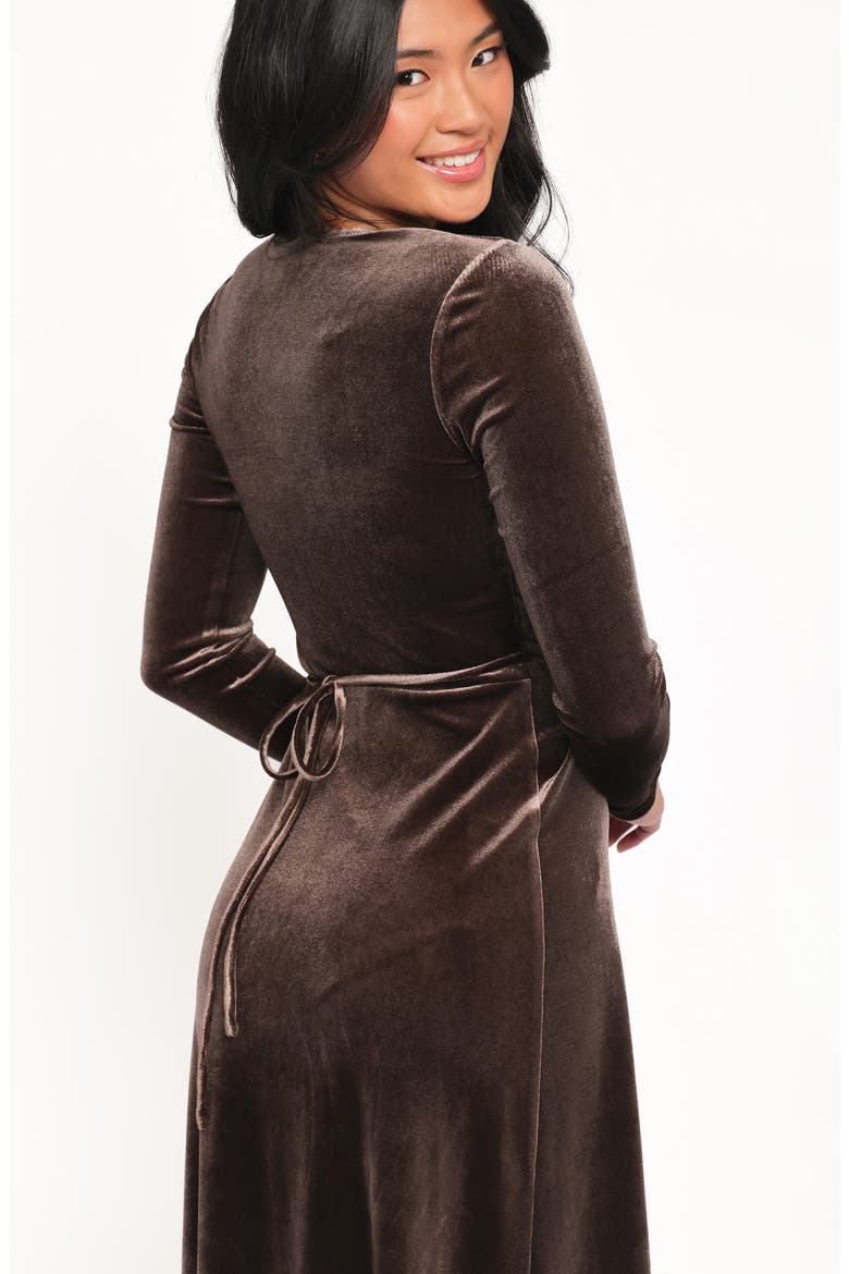 Darby Long Sleeve Velvet Midi Wrap Dress, Alternate, color, DARK BROWN