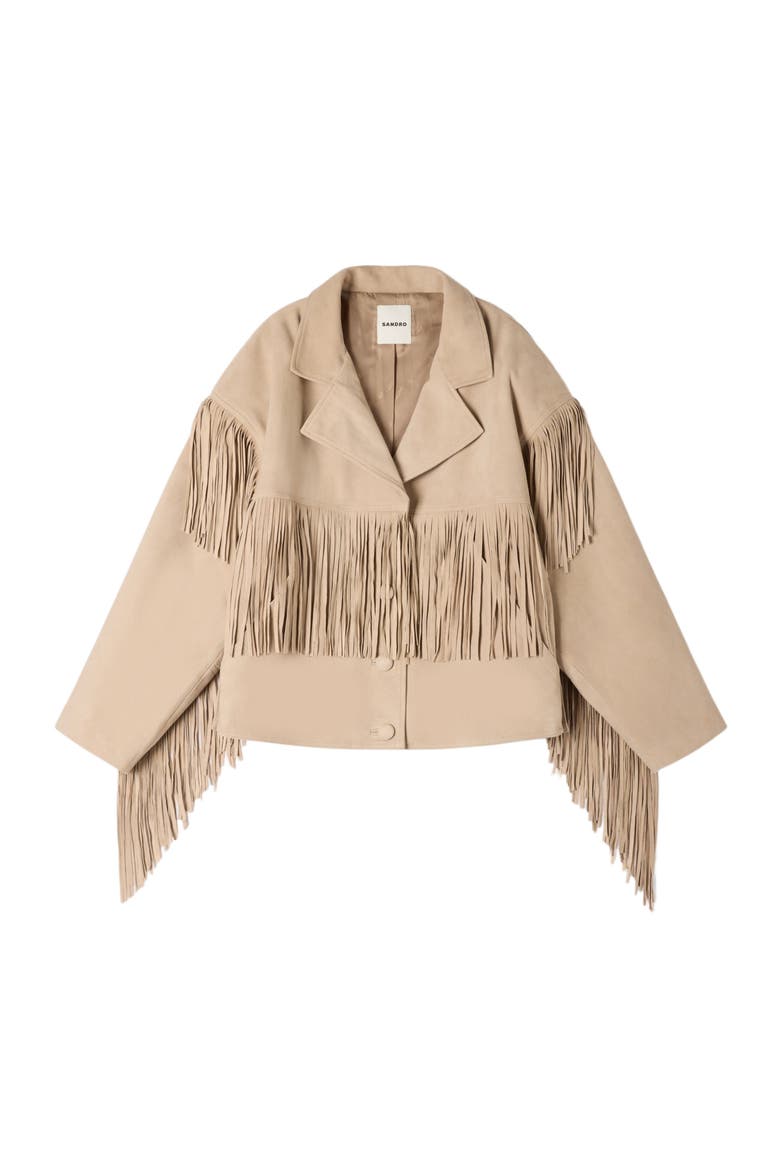 Fringed suede jacket, Alternate, color, Beige