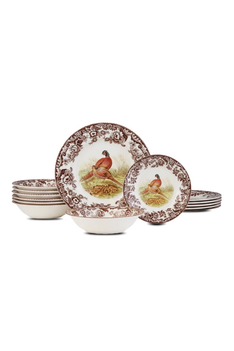 Woodland 12 Piece Dinnerware Set, Service for 4, Pheasant, Main, color, Woodland