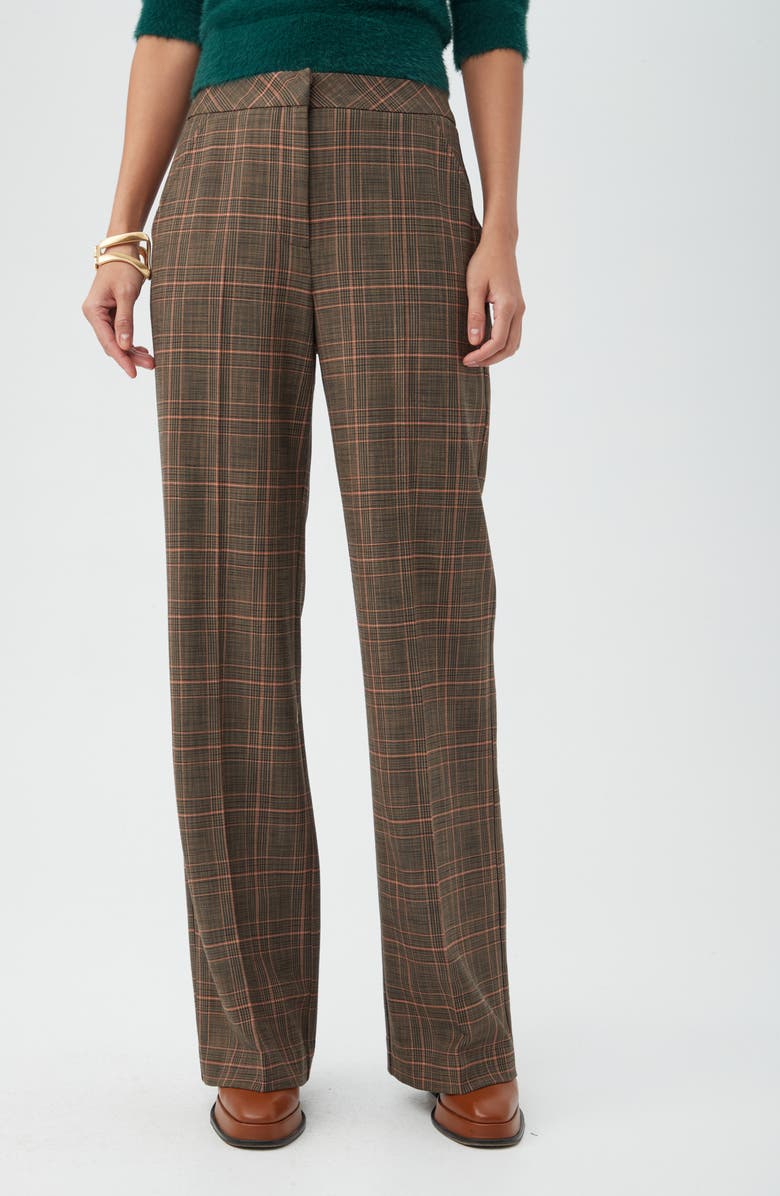 Trina Turk Sadie Plaid Wide Leg Pants, Main, color, Brown Multi