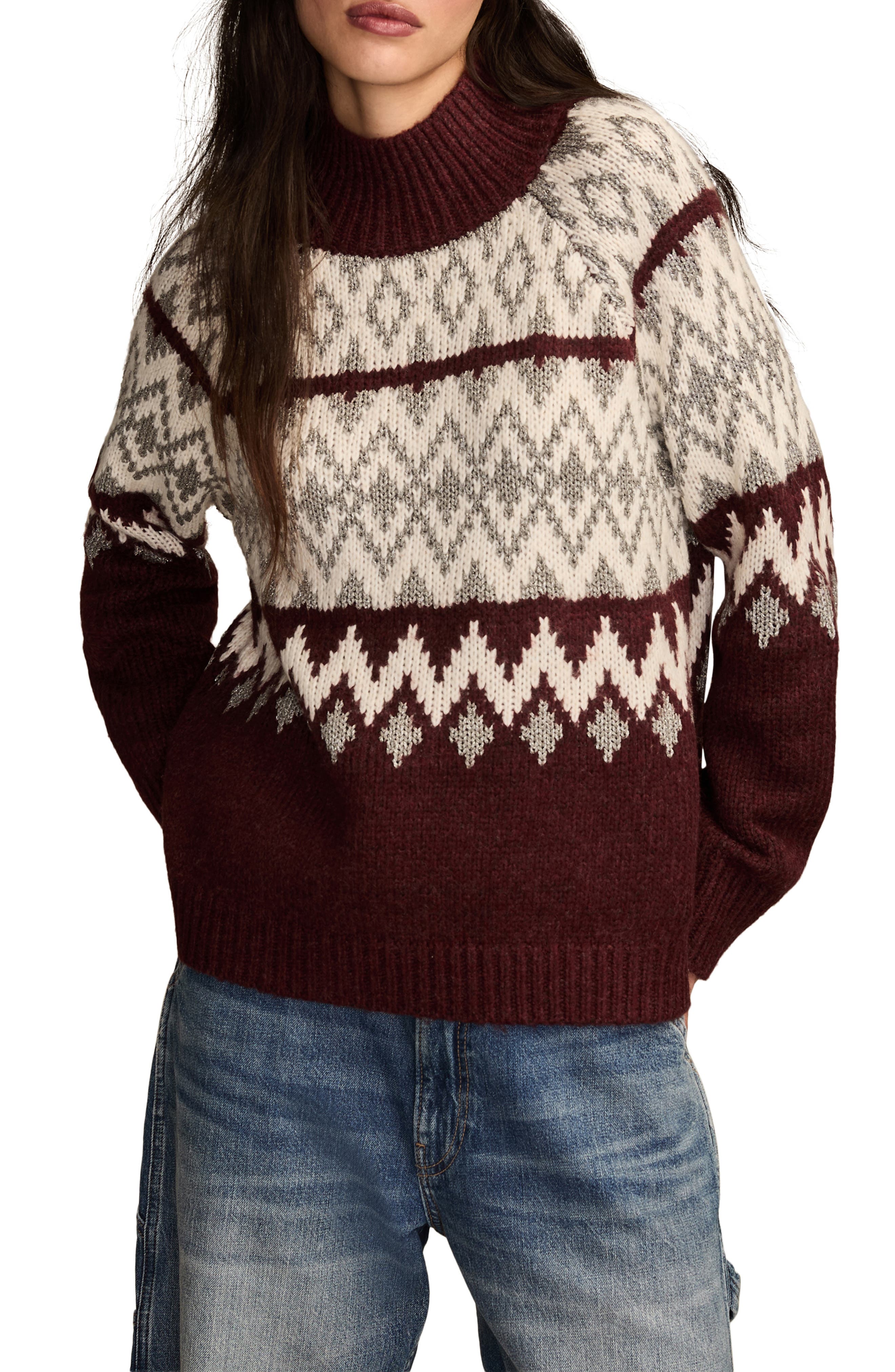 Lucky Brand Fair Isle Mock Neck Sweater