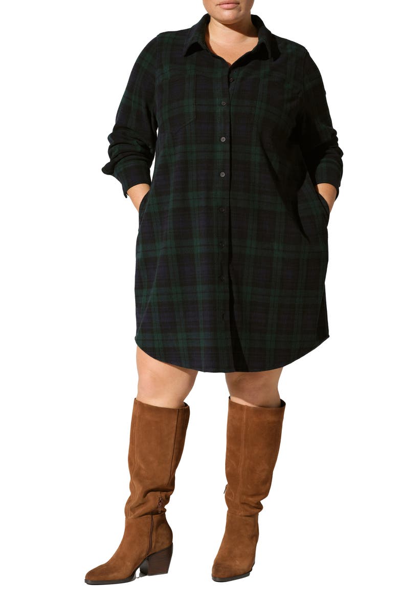 Long Sleeve Check Flannel Shirtdress, Main, color, YOSEMITE PLAID BLACK