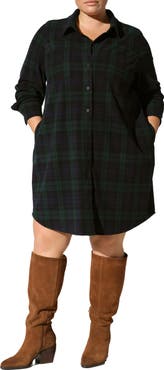 Universal Standard Long Sleeve Check Flannel Shirtdress