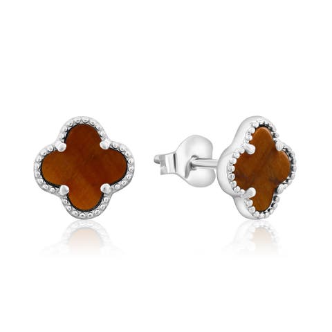 Sterling Silver Clover Stud Earrings