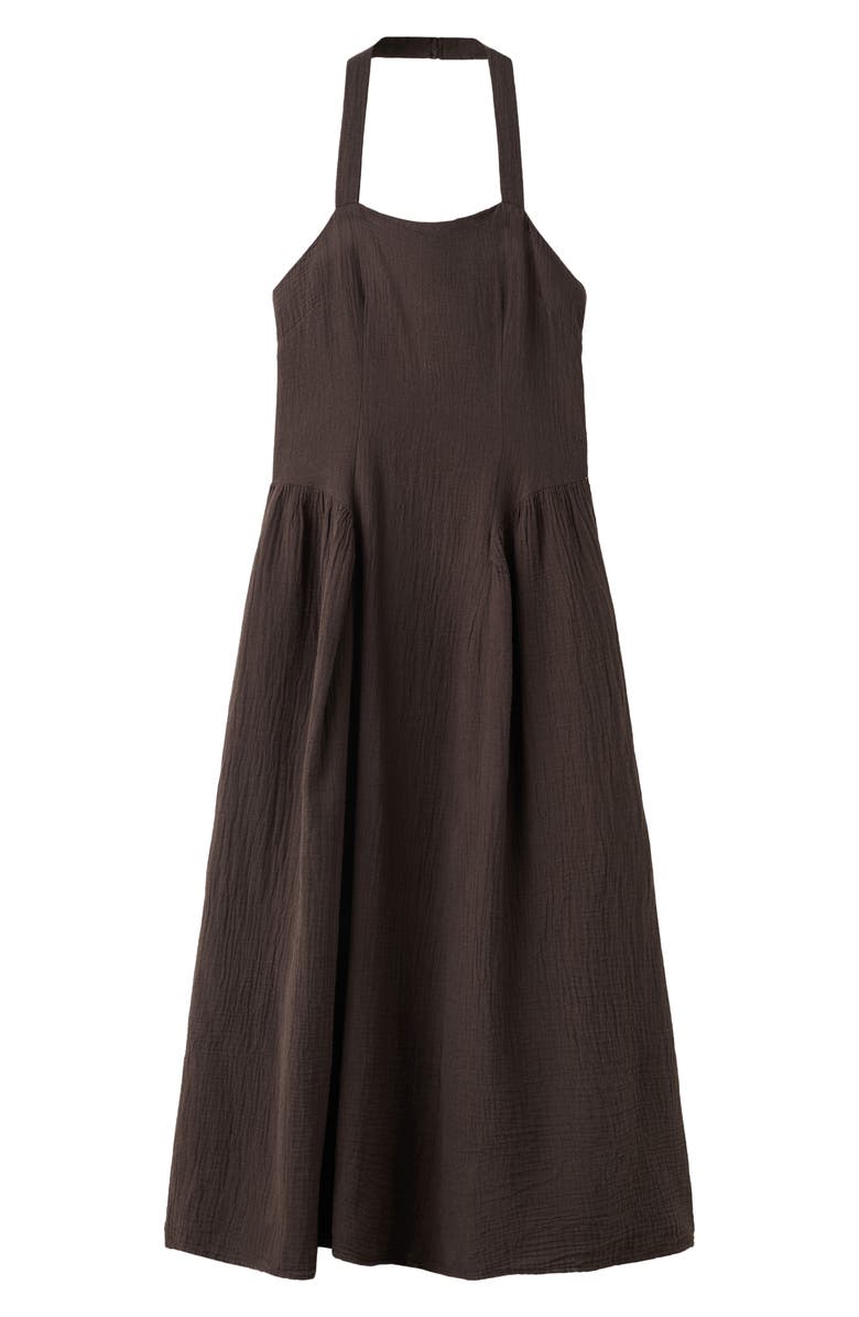 MANGO Double Gazue Halter Maxi Dress, Alternate, color, Chocolate