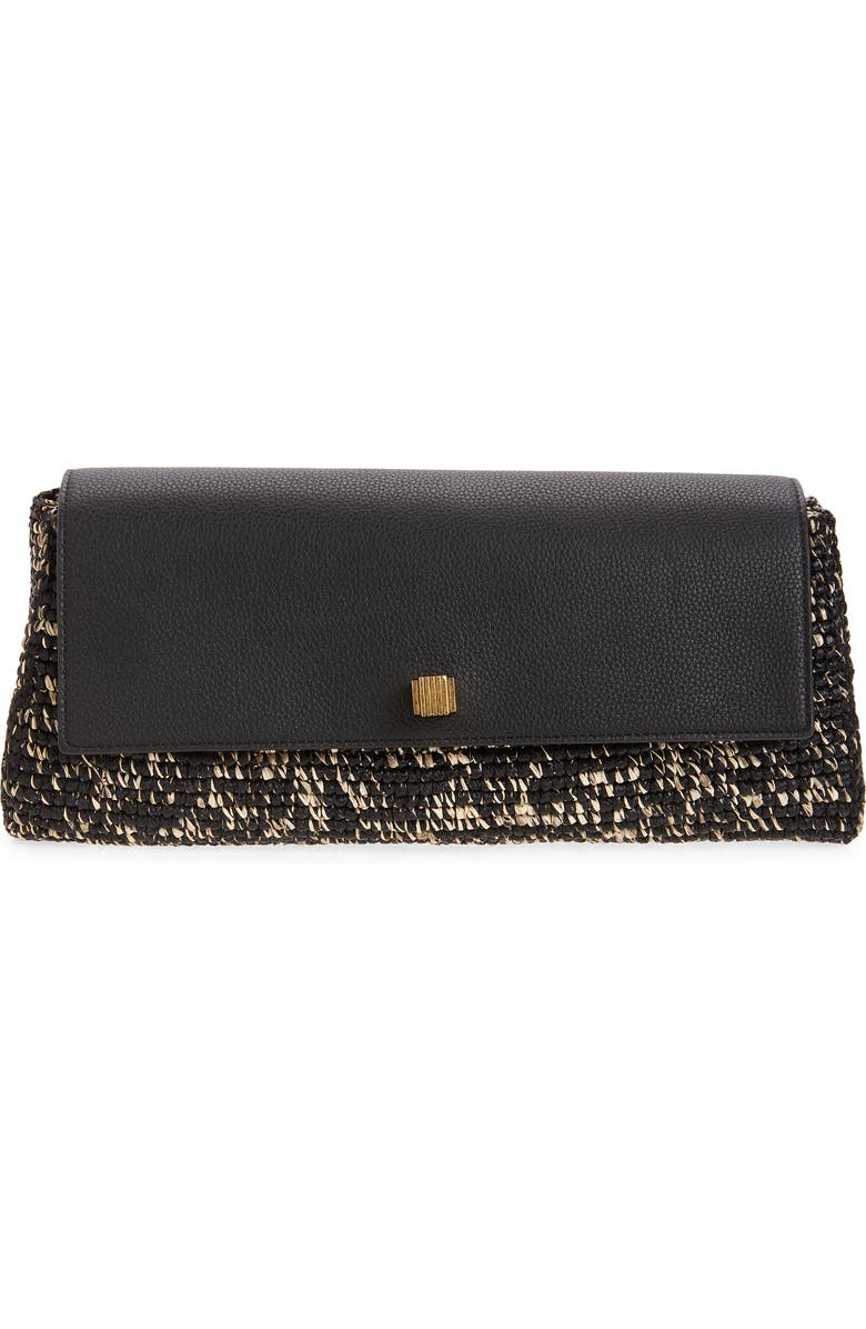 Khaite Audrey Raffia & Leather Clutch, Main, color, 294 Black / White