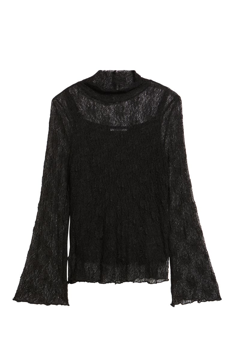 Mock Neck Sheer Knit Top, Alternate, color, BLACK