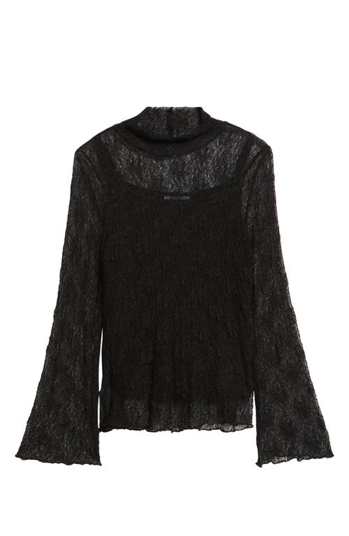 Wit & Wisdom Mock Neck Sheer Knit Top In Black