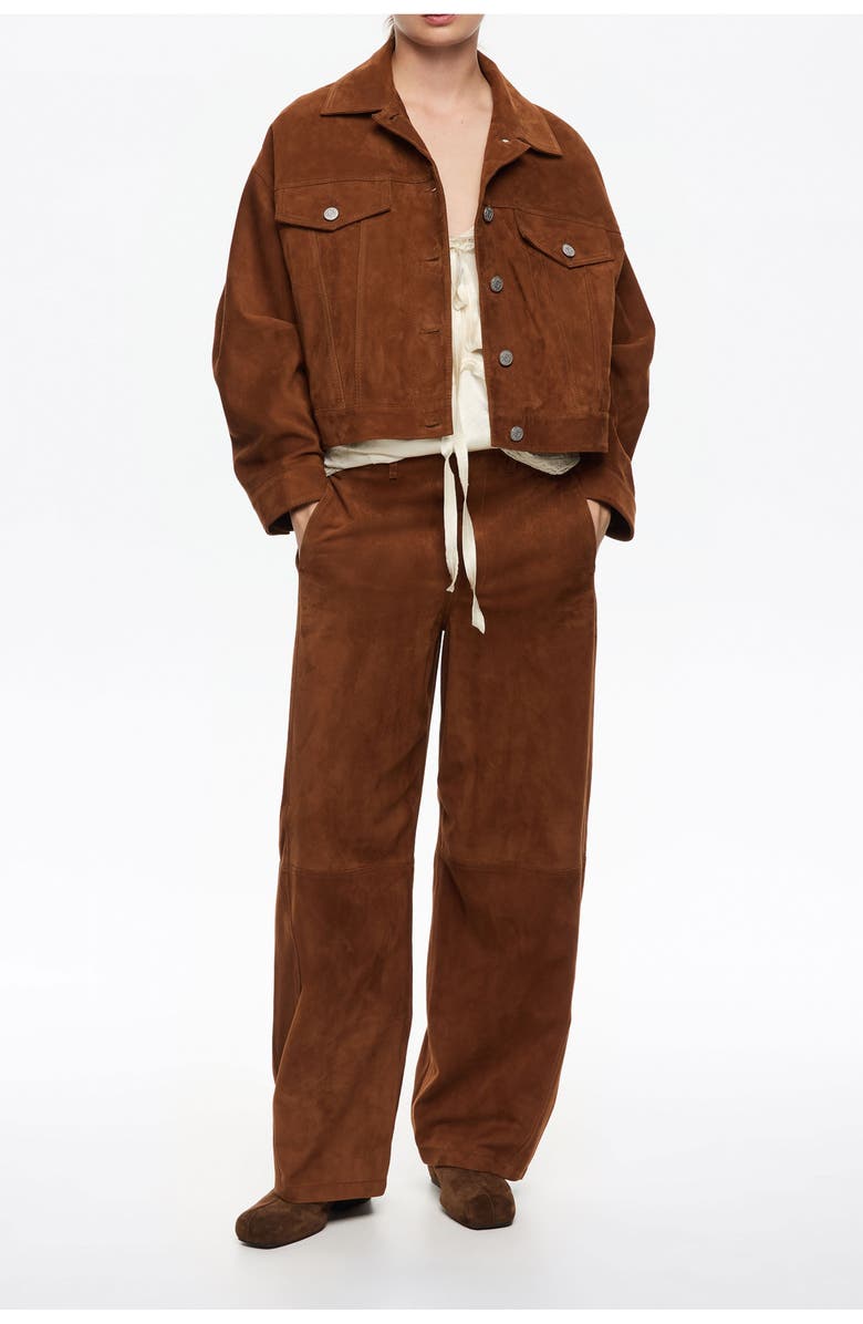 Bimba y Lola Suede Leather Jacket, Main, color, Caramel