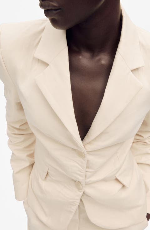 Wrinkled Cotton & Linen Suit Blazer