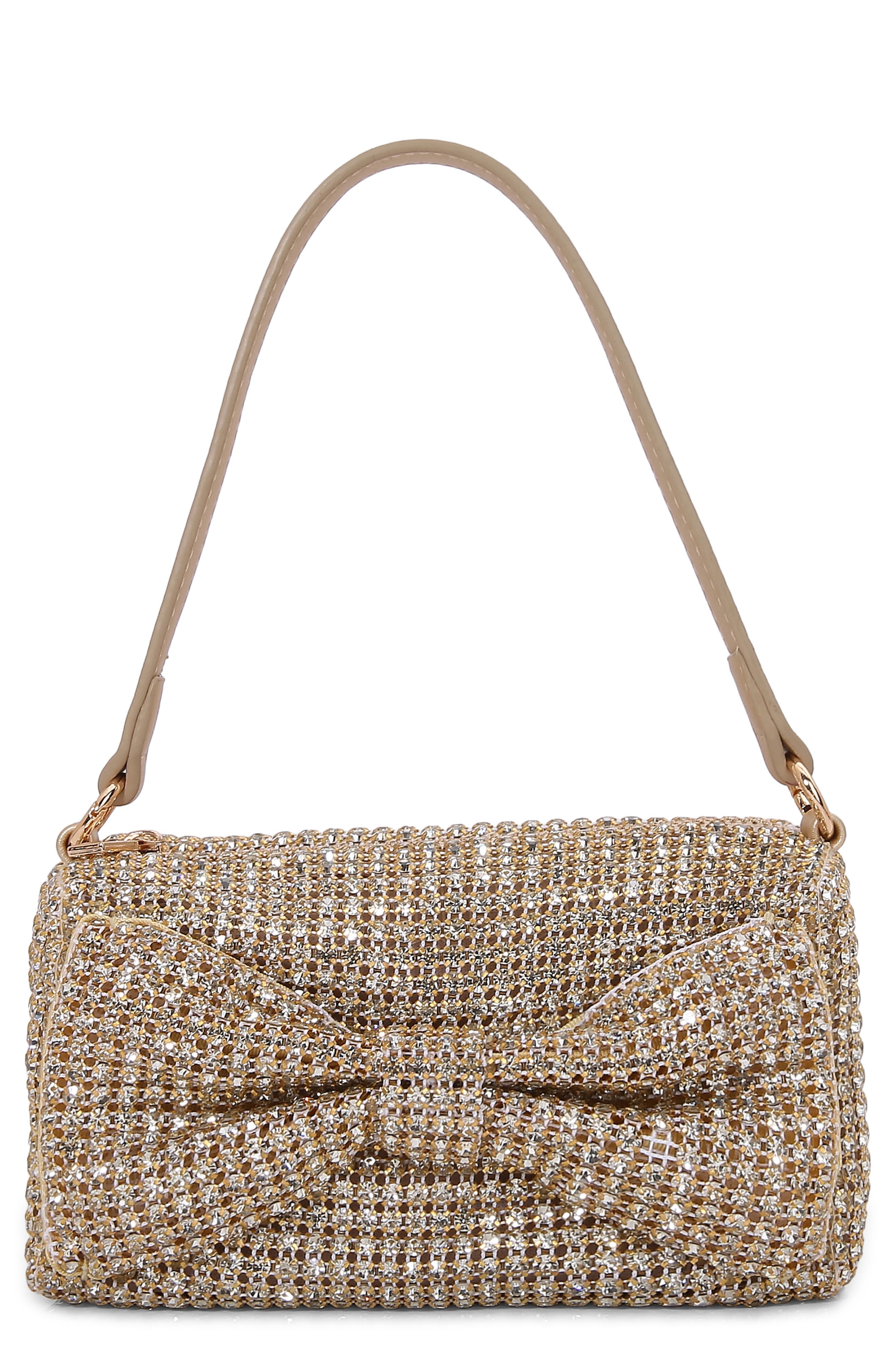 Rhinestone Bow Handheld Bag, Main, color, GOLD