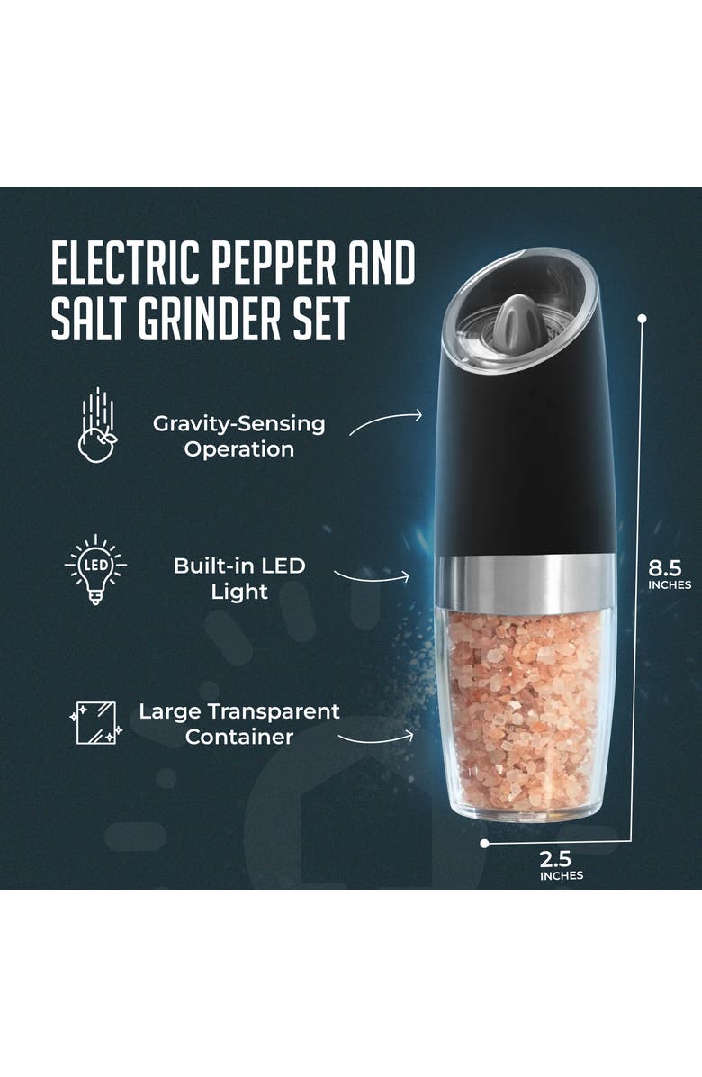 Luminuxe Gravity Adjustable Ceramic Electric Salt Pepper Grinder Set, Alternate, color, Black