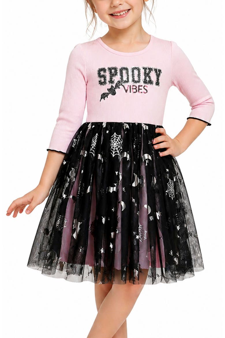 Kids' Sequin Spooky Tiered Dress, Alternate, color, BLACK/ BLUSH