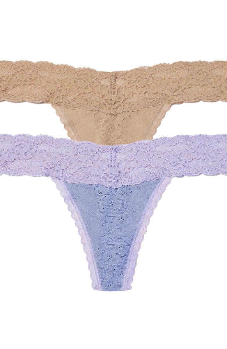 Skarlett Blue Goddess Lace Thong 2-Pack, Main, color, Nylon/Ice Purple Blue Violet