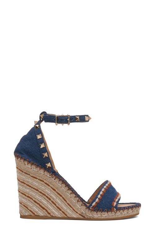 Valentino Rockstud 105 Denim Wedge Sandal In Blue