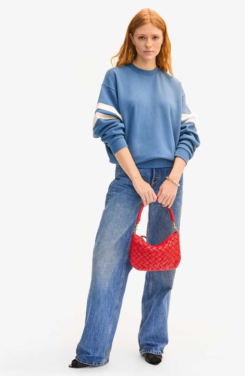 Shop Clare V . Petit Moyen Woven Leather Messenger Bag In Rossa