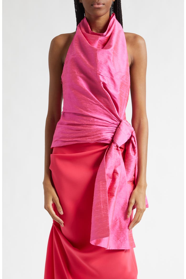 Silk Shantung Sarong Halter Top, Main, color, IBUPROFEN