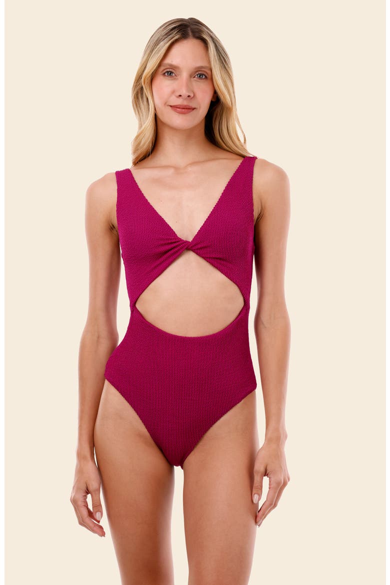 Raspberry Textured Wave Cutout One-Piece Swimsuit, Alternate, color, TEXTURED WAVE RASPBERRY