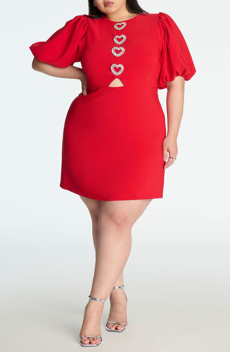 ELOQUII Rhinestone Heart Minidress, Main, color, 