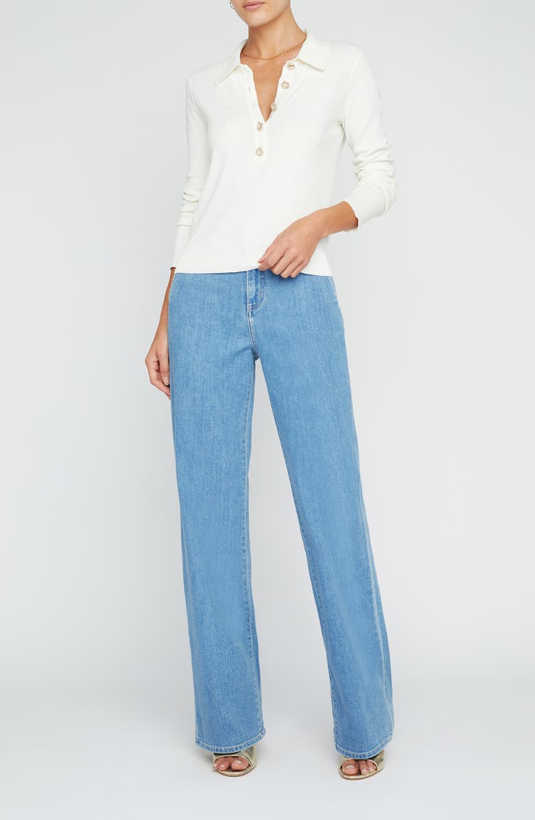 L'AGENCE Sterling Crystal Button Cotton Blend Sweater, Alternate, color, 